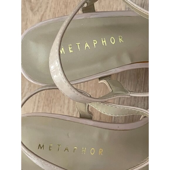 EUC Metaphor Womens Nude Patent Faux Leather High Heel Platform Sandals With Ank - Picture 9 of 9